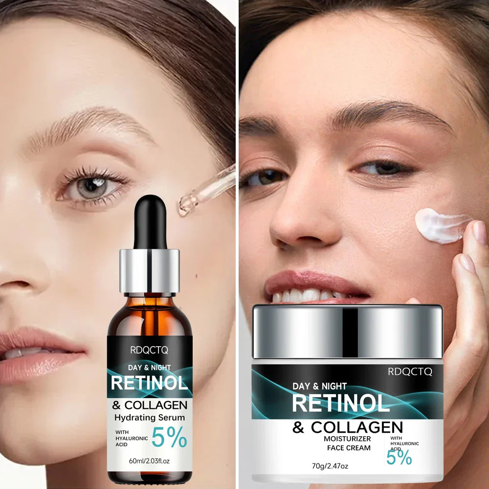 Retinol Cream & Hyaluronic Acid Serum Set – Day & Night Care