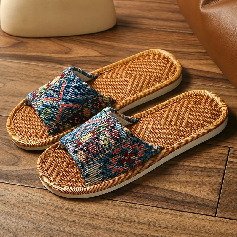 Men's Bamboo Woven Rattan Indoor Slippers | Cooling Summer Slides