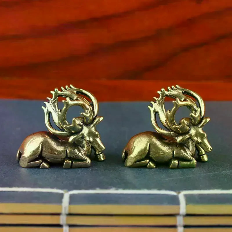 Solid Brass Elk Moose Figurine | Retro Desk Statue & Ornament