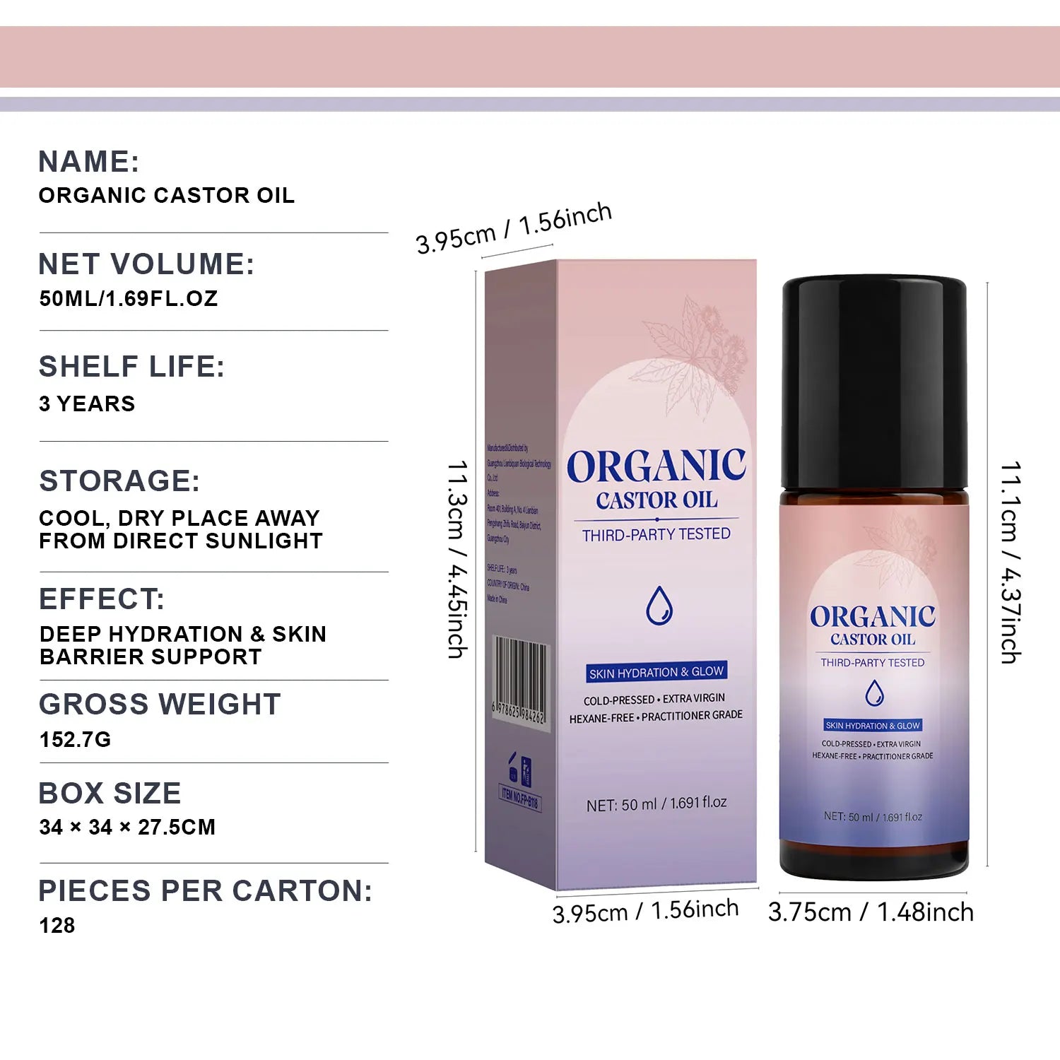 Organic Castor Oil Roll-On,for Skin, Brows & Lashes,Skincare Oil for Skin Hydration & Glow,Moisturizer for Radiant Skin,50ml Peaceful Pleasures Health and Wellness