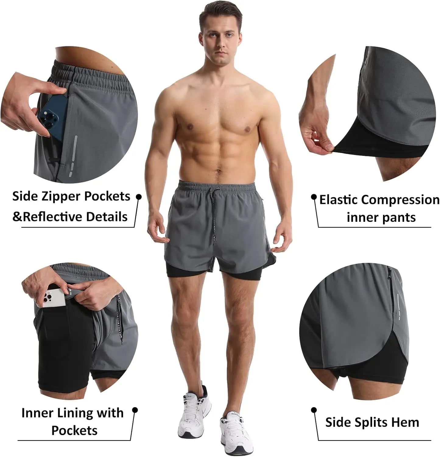 Men's Ice Silk Quick-Dry Sports Shorts | Zipper Pockets