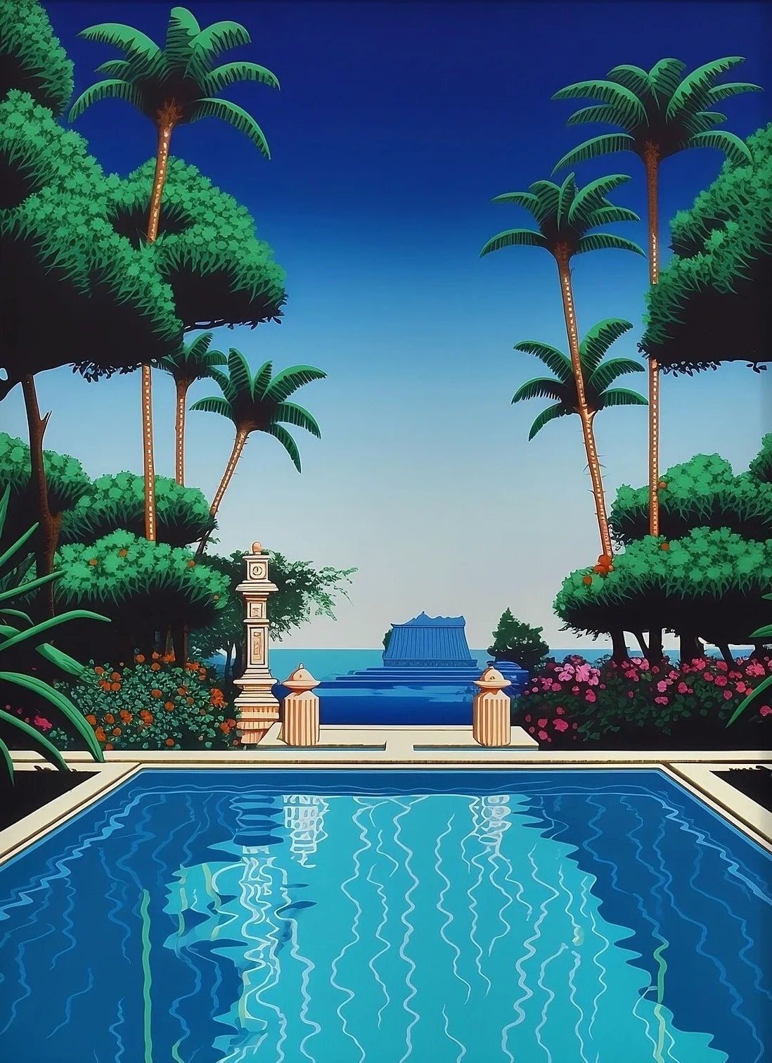 Vintage Hiroshi Nagai Pop Poster Retro 80's Beach Summer Pool Surrealism Canvas Painting Wall Art for Living Room Home Deco Peaceful Pleasures Health and Wellness