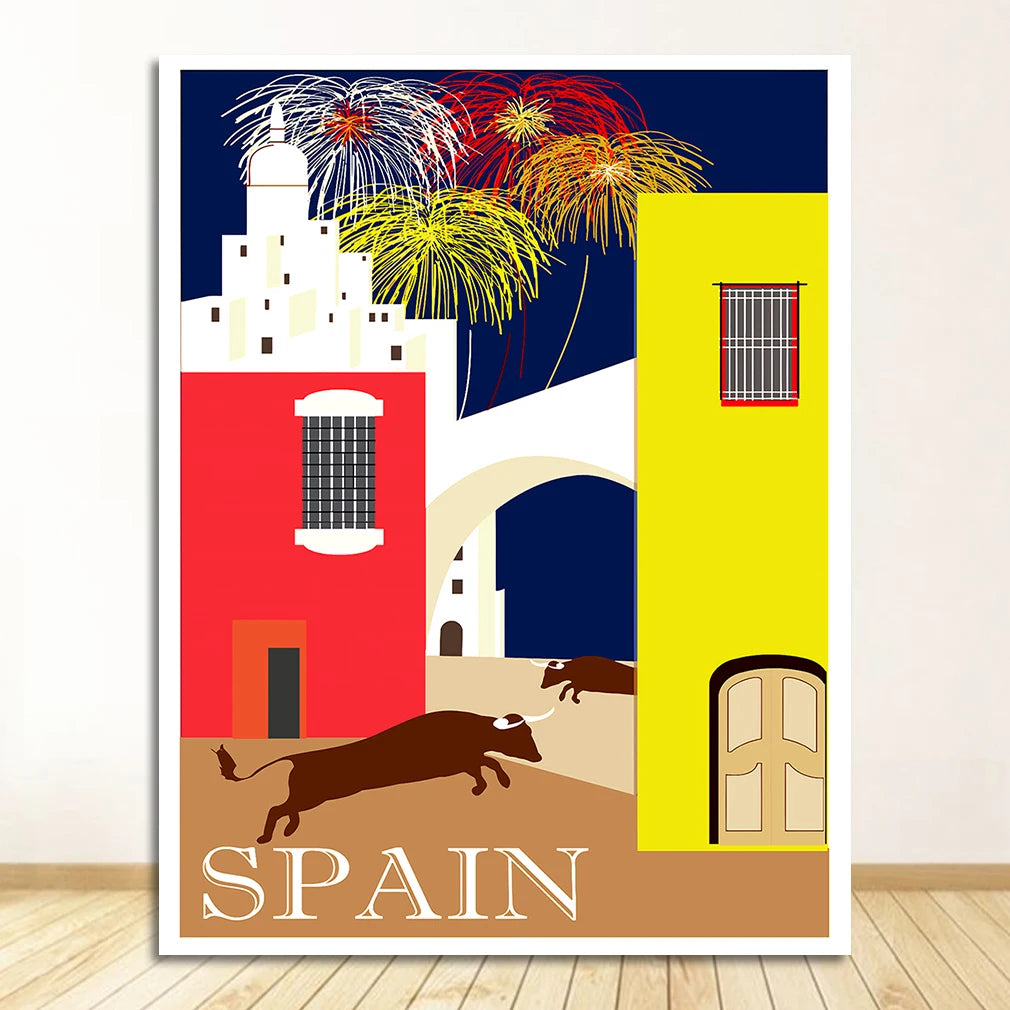 Travel to Spain Vintage Canvas Wall Poster | Pop Art Print Canvas Wall Poster Peaceful Pleasures Health and Wellness 1708-04 20x30cm Unframed