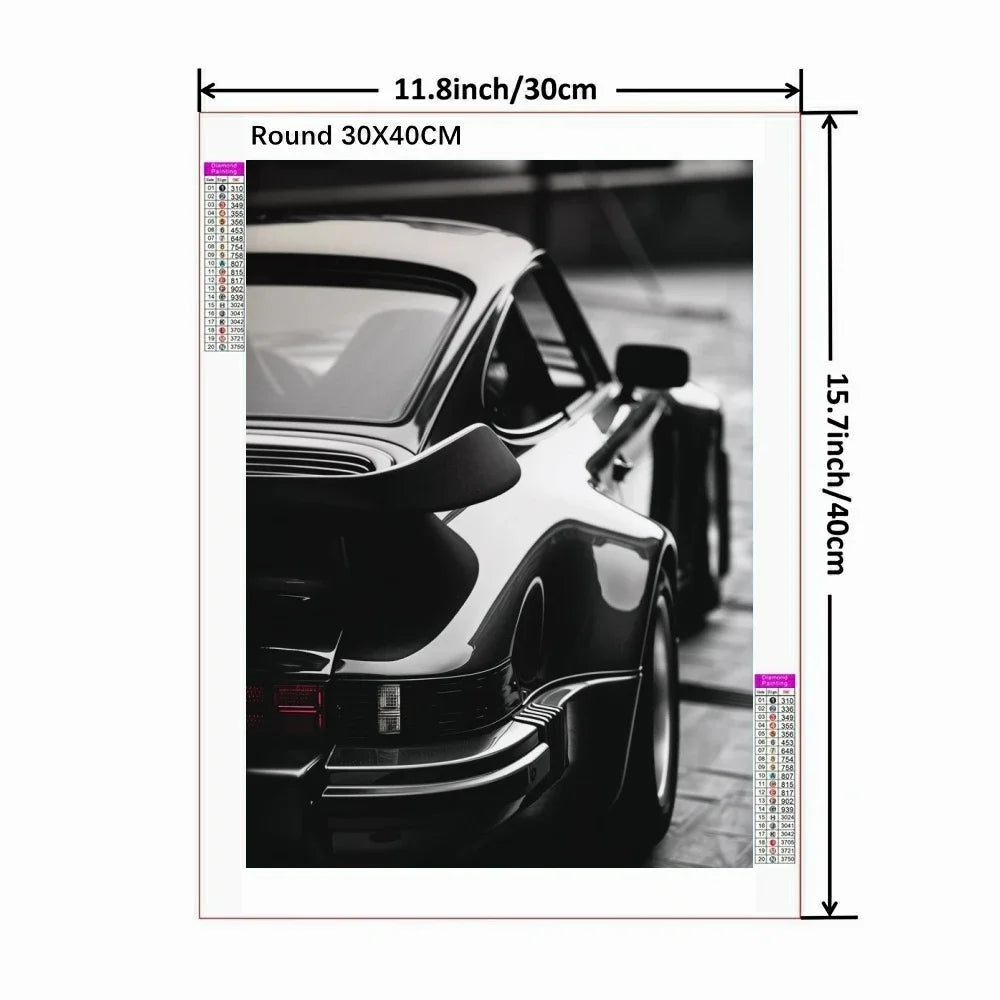 Retro Black & White Car Diamond Painting Kit | Mosaic Wall Art