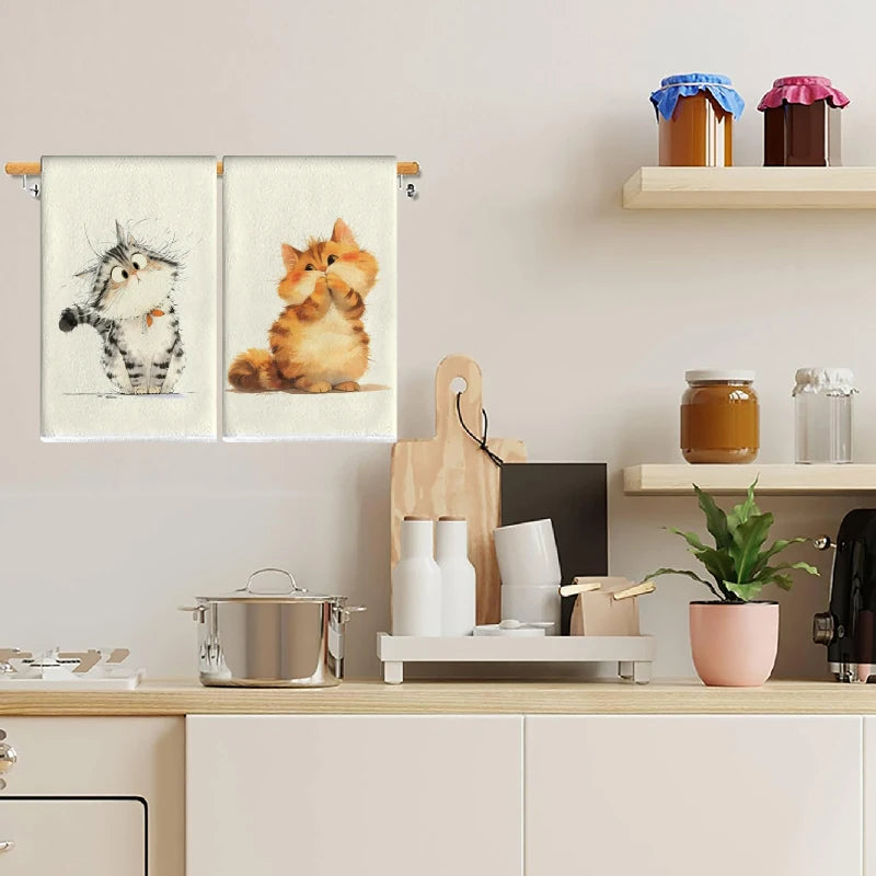 Cute Cat Kitchen Towels Set of 2 | Soft & Absorbent Tea Towels