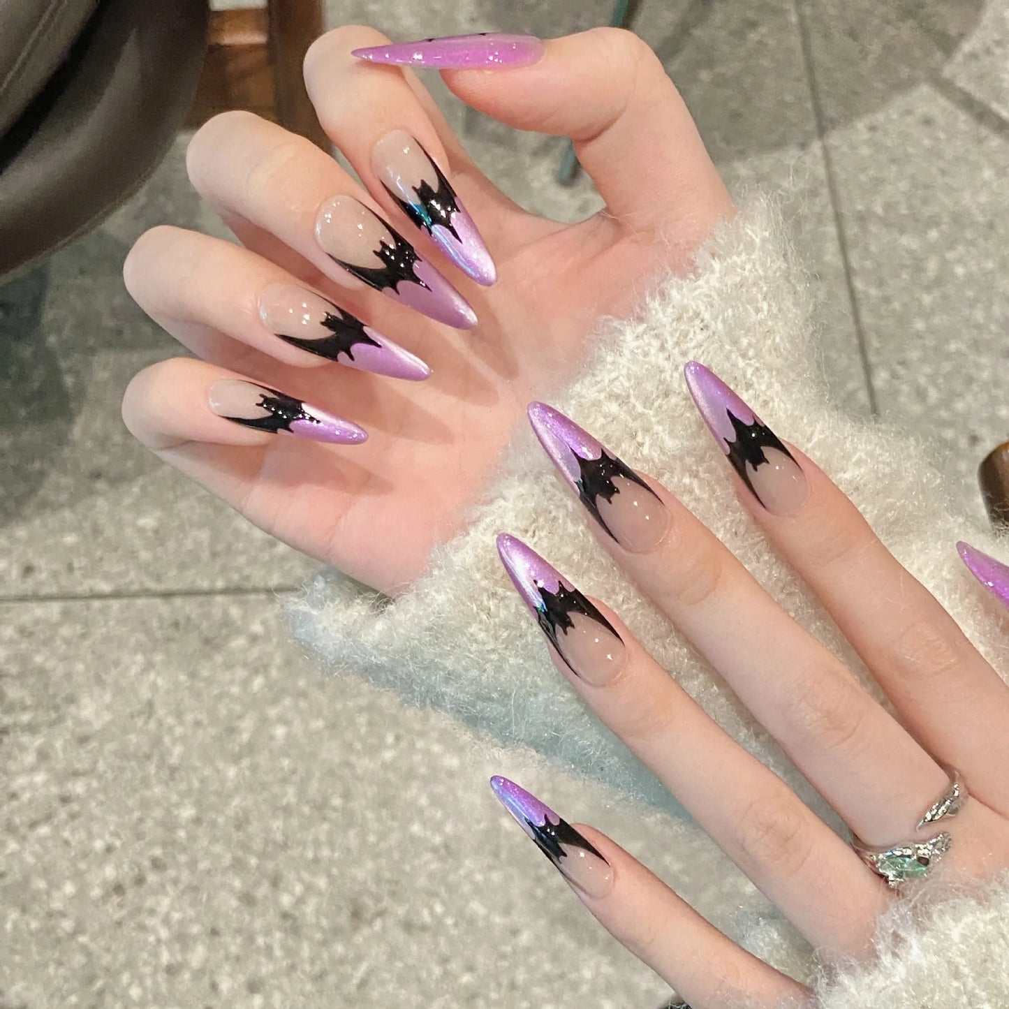 Purple Cat Eye Press-On Nails | Halloween Almond Tips – YADORNOS