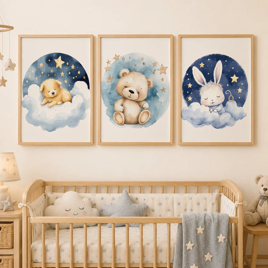 Nursery Wall Art, Nordic Cute Animal Cartoon Canvas Painting | Baby Poster for Toddler Kids Room Decor Peaceful Pleasures Health and Wellness