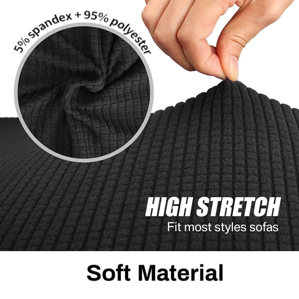 Adjustable Elastic Sofa Cover Armchair Protector Corner L Shape Stretch Slipcovers Couch Cover 1/2/3/4/5 Seater For Living Room Peaceful Pleasures Health and Wellness Black 1-Seater 90-140CM