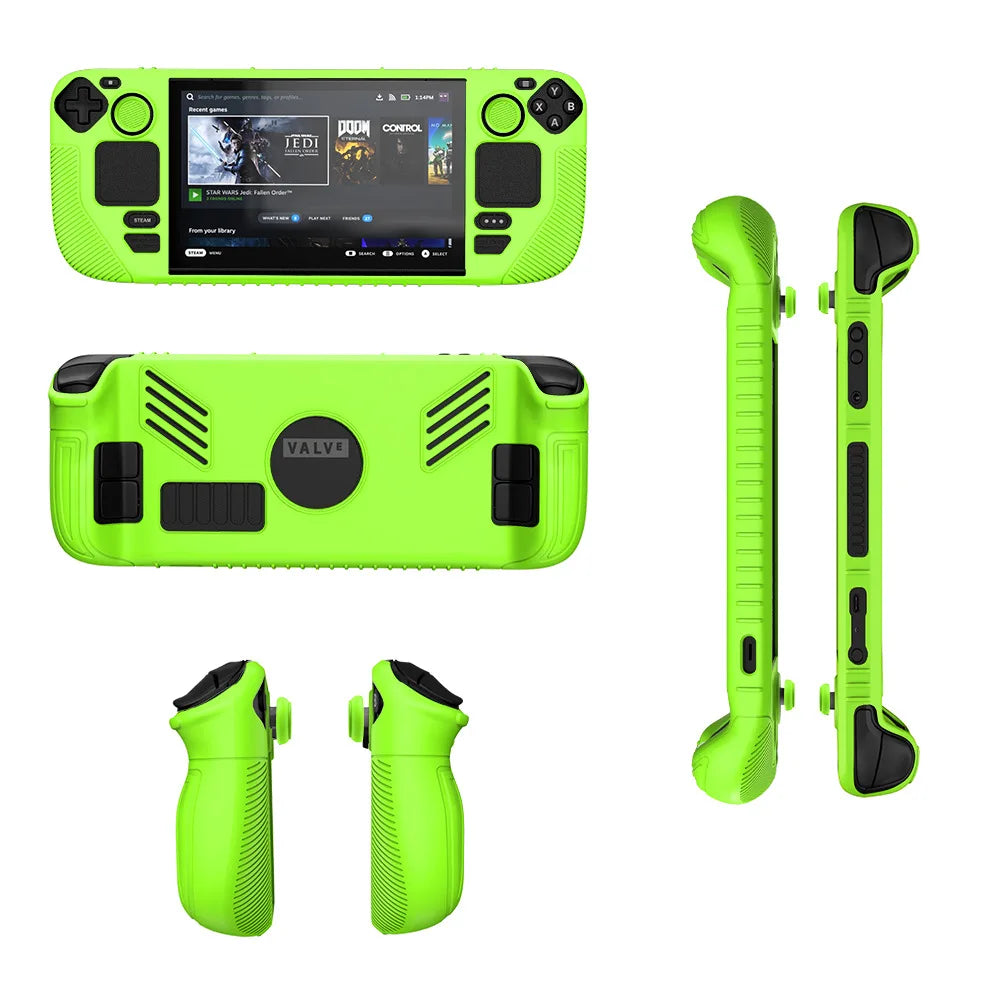 Suitable for Steam Deck Handheld Game Console Silicone Protective Case and 4PCS Button Dust Covers Non-slip Dust-proof Anti-fall Peaceful Pleasures Health and Wellness green