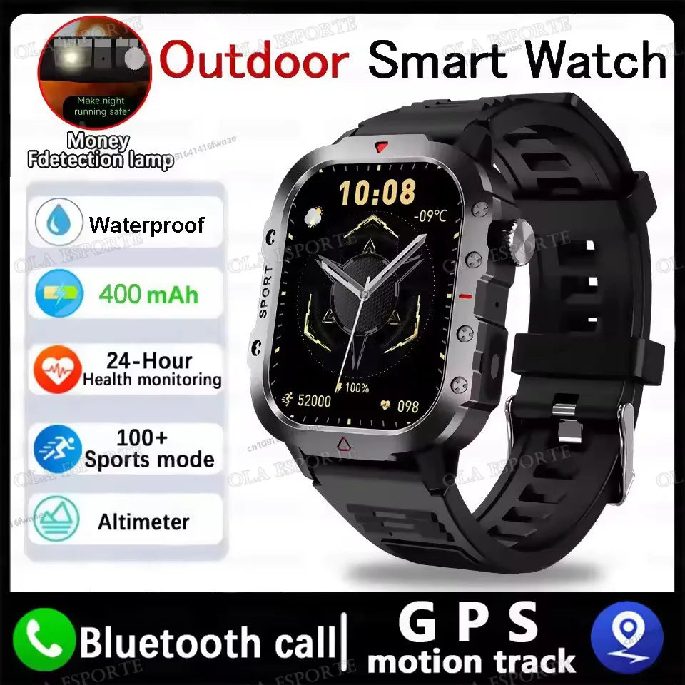 2026 New Military Outdoor Smart Watch Men's GPS Flashlight Bluetooth Call 2.01" AMOLED Screen 10ATM Waterproof Sports Smartwatch Peaceful Pleasures Health and Wellness NEW-Black