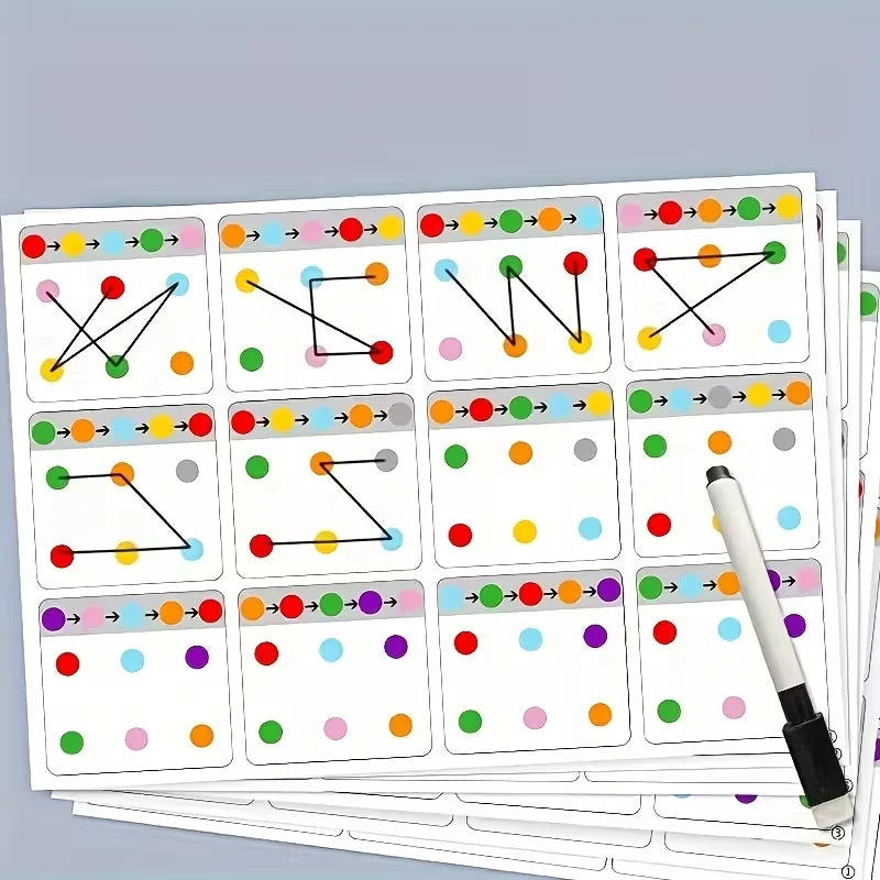 12-Page A4 Reusable Erasable Pen Training Link Cards Visual Tracking