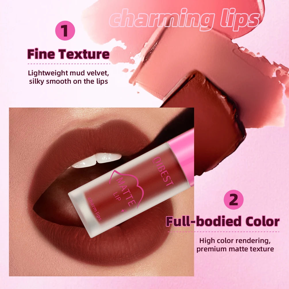 QIBEST Matte Lip Glaze Waterproof Silky Lip Gloss Non-Stick Cup Liquid Lipstick Sexy Red Liptint Durable Lip Mud Lasting Makeup Peaceful Pleasures Health and Wellness
