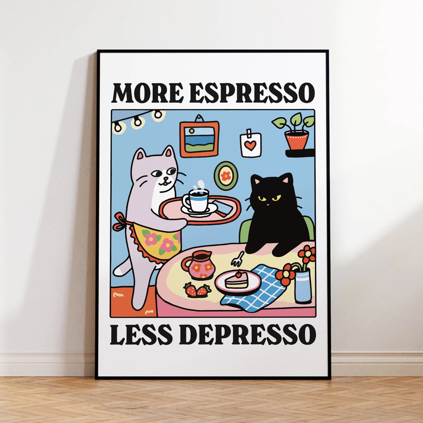 More Espresso Black Cat Canvas Wall Art Print | Home Decor