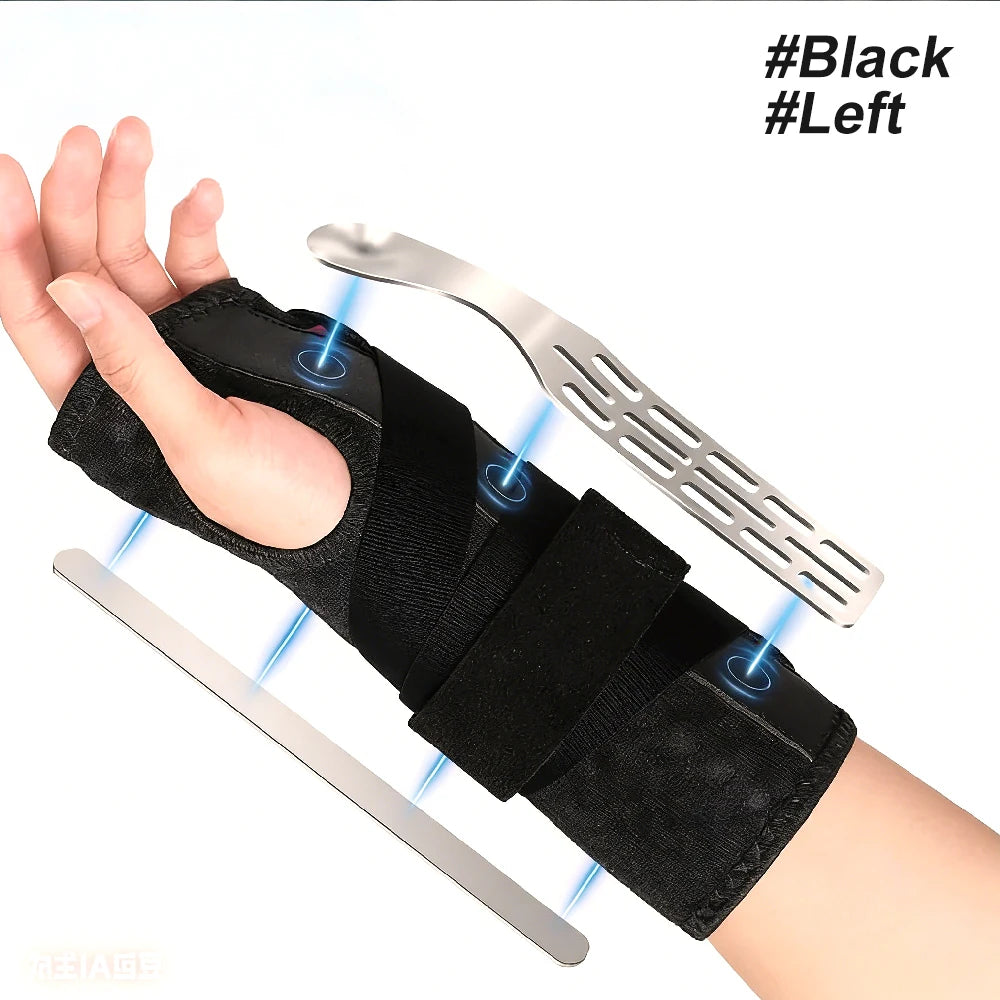 Carpal Tunnel Wrist Brace & 2 Metal Splints,Night Support Hand Stabilizer for,Arthritis,Breathable Universal Fit for Men & Women Peaceful Pleasures Health and Wellness Black-Left-1PCS