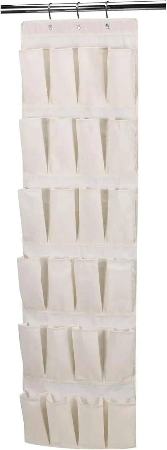 24-Pocket Over Door Shoe Organizer, Natural Canvas for 12 Pairs Storage Peaceful Pleasures Health and Wellness United States