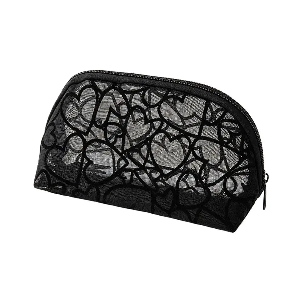 Black Nylon Mesh Cosmetic Bag Transparent Makeup Pouch Travel Toiletry Organizer Multifunction Zipper Storage Bag For Women Peaceful Pleasures Health and Wellness C