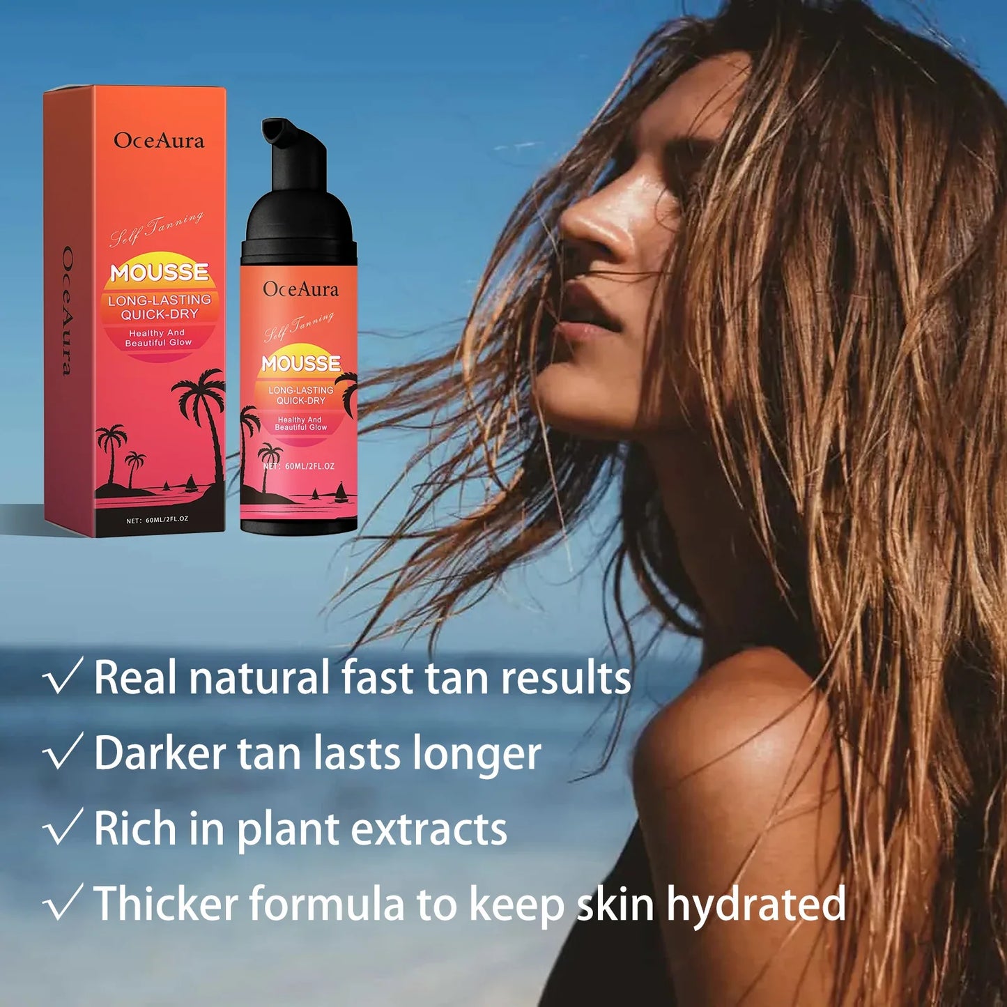 OceAura Self-Tanning Mousse – Sunless Bronzer, 60ml