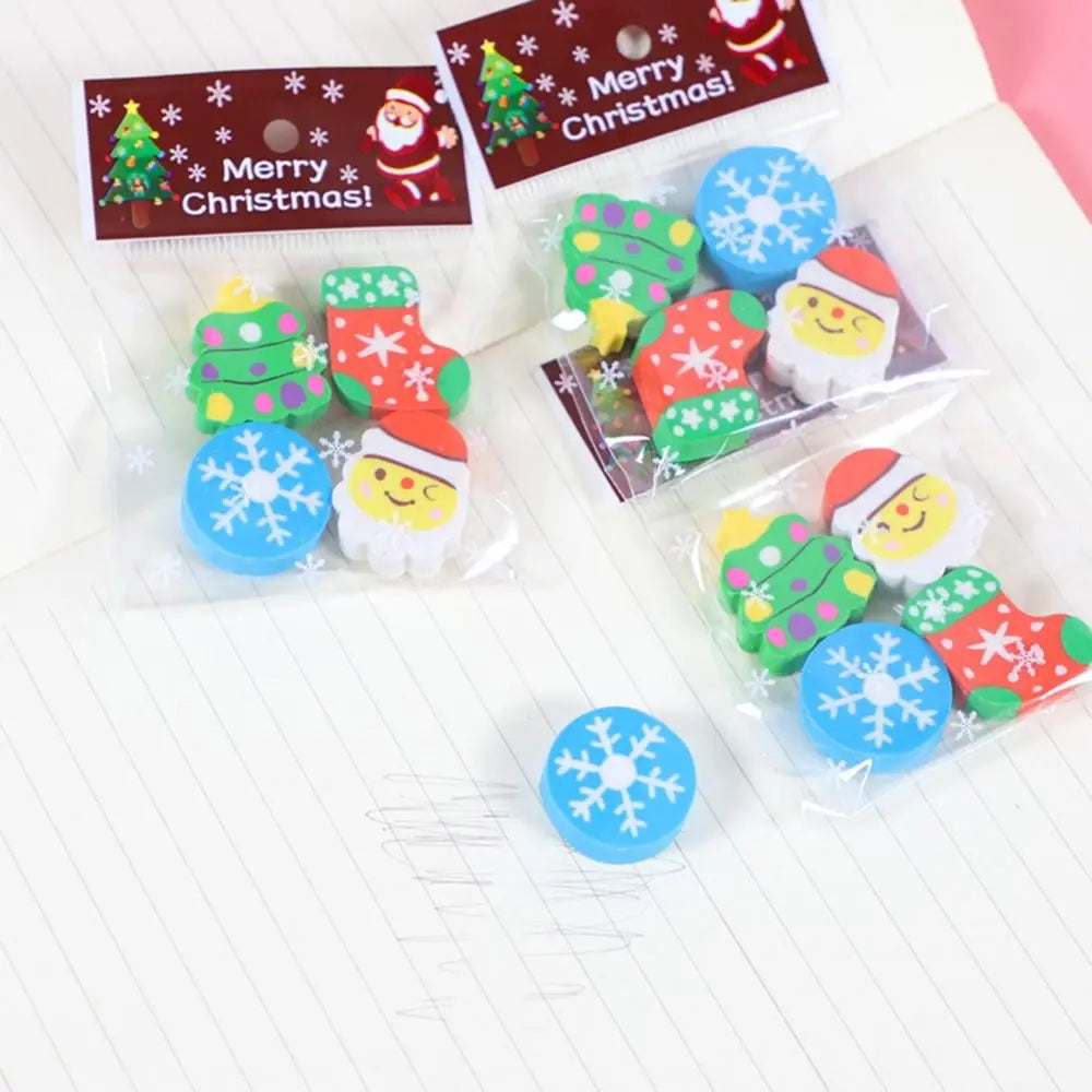 Cartoon Christmas Erasers Funny Santa Claus Stationery Prize Gift 3D Three-dimensional Shape Kawaii Christmas Eraser Set Peaceful Pleasures Health and Wellness