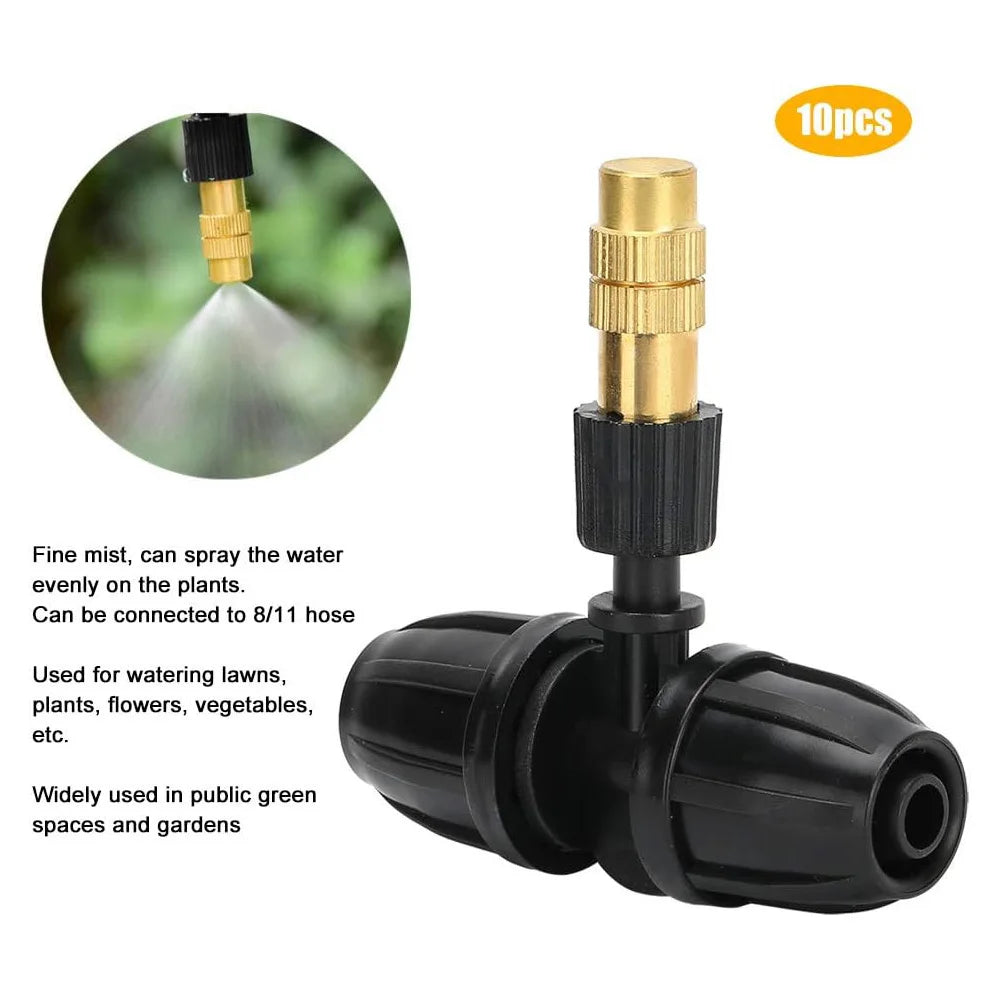 1/4'' 3/8'' 1/2'' Tubing Brass Misting Nozzles with Tee Connector Snap-On Quick Joint Outdoor Garden Irrigation Atomizer Sprayer Peaceful Pleasures Health and Wellness