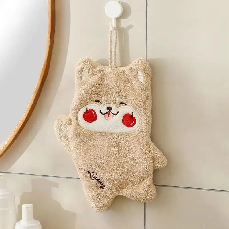 Cute Cartoon Coral Velvet Double Layer Hanging Hand Towel