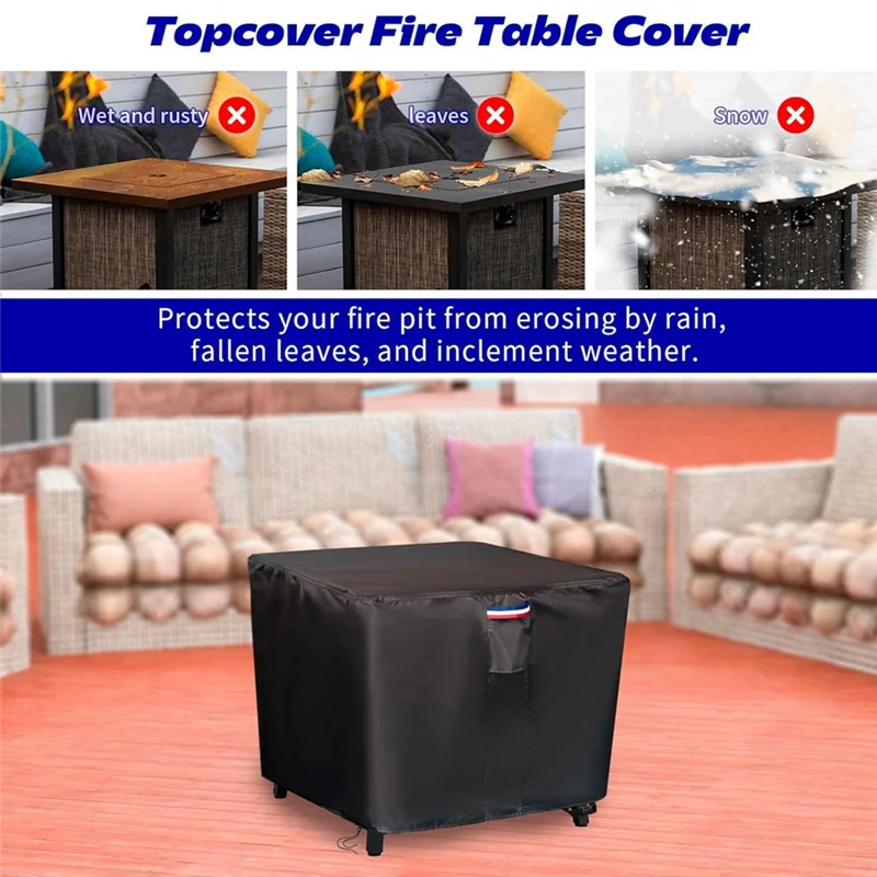 A36T-Fire Pit Cover - Waterproof 420D Square Fire Table Cover For 28-30 Inch Patio Propane Firepit Peaceful Pleasures Health and Wellness