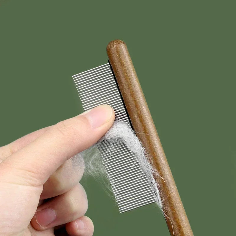Pet Hair Comb – Wood & Stainless Steel Grooming Brush for Cats & Dogs