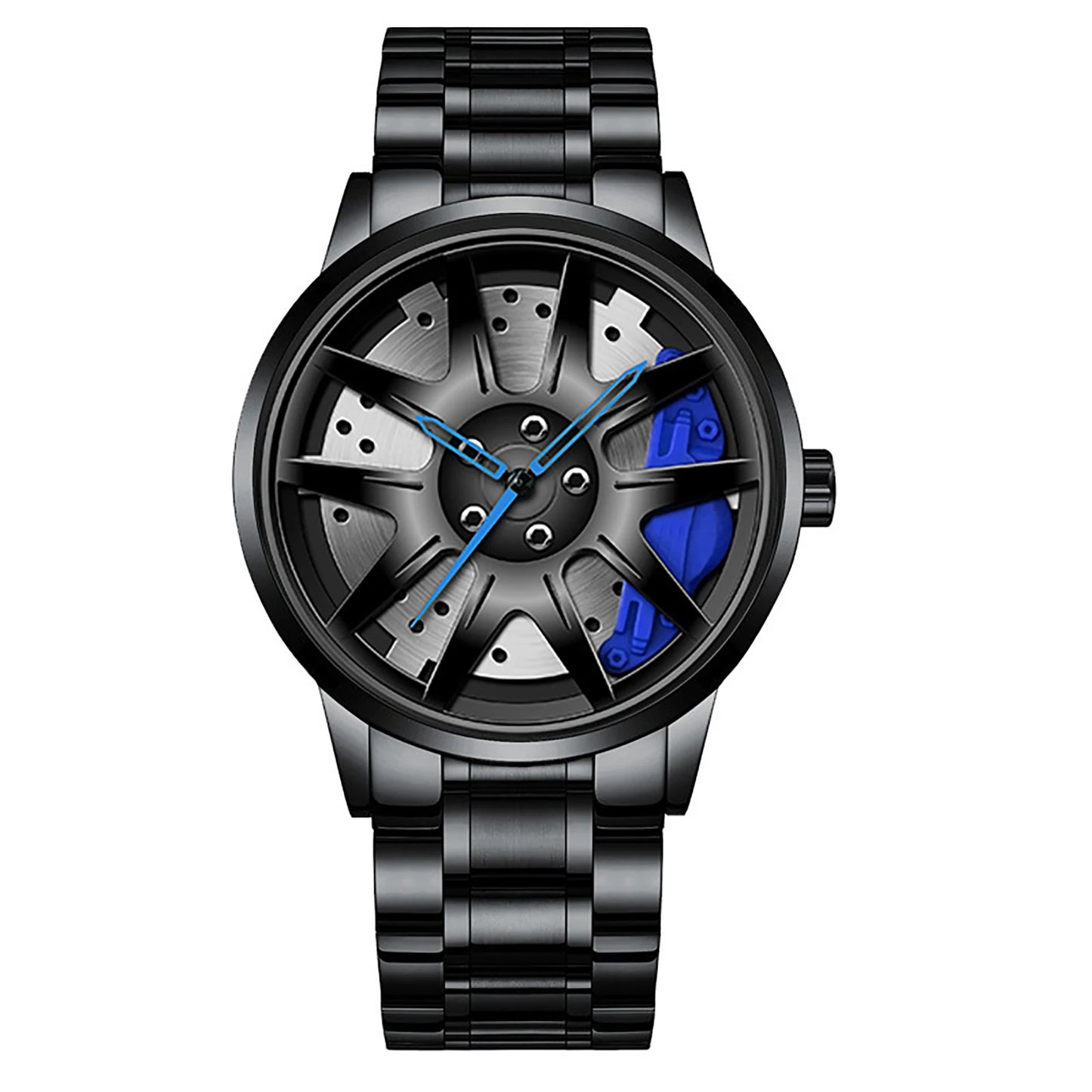Business Luxury Quartz Watch Car Sport Rim Automatic Movement Round Dial Clock Watches Machinery Men Sport Watch Peaceful Pleasures Health and Wellness C Blue Steel Strip