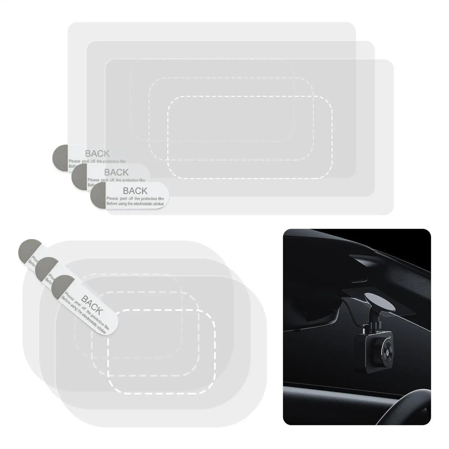 6-Pack Dashcam Windshield Electrostatic Stickers – Reusable
