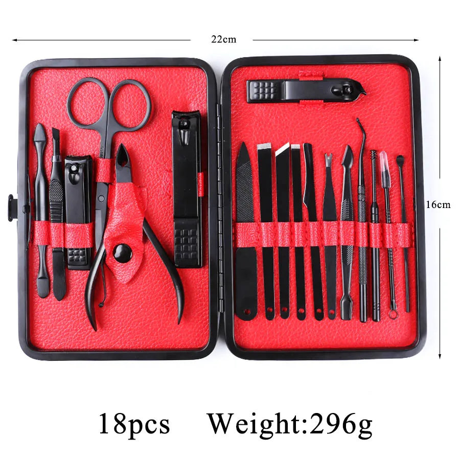 Stainless Steel Manicure Set - Professional 7/10/15/18 Pcs Pedicure Nail Clippers Grooming Kits for Personal Nail Care Use Peaceful Pleasures Health and Wellness 18pcs China Mainland