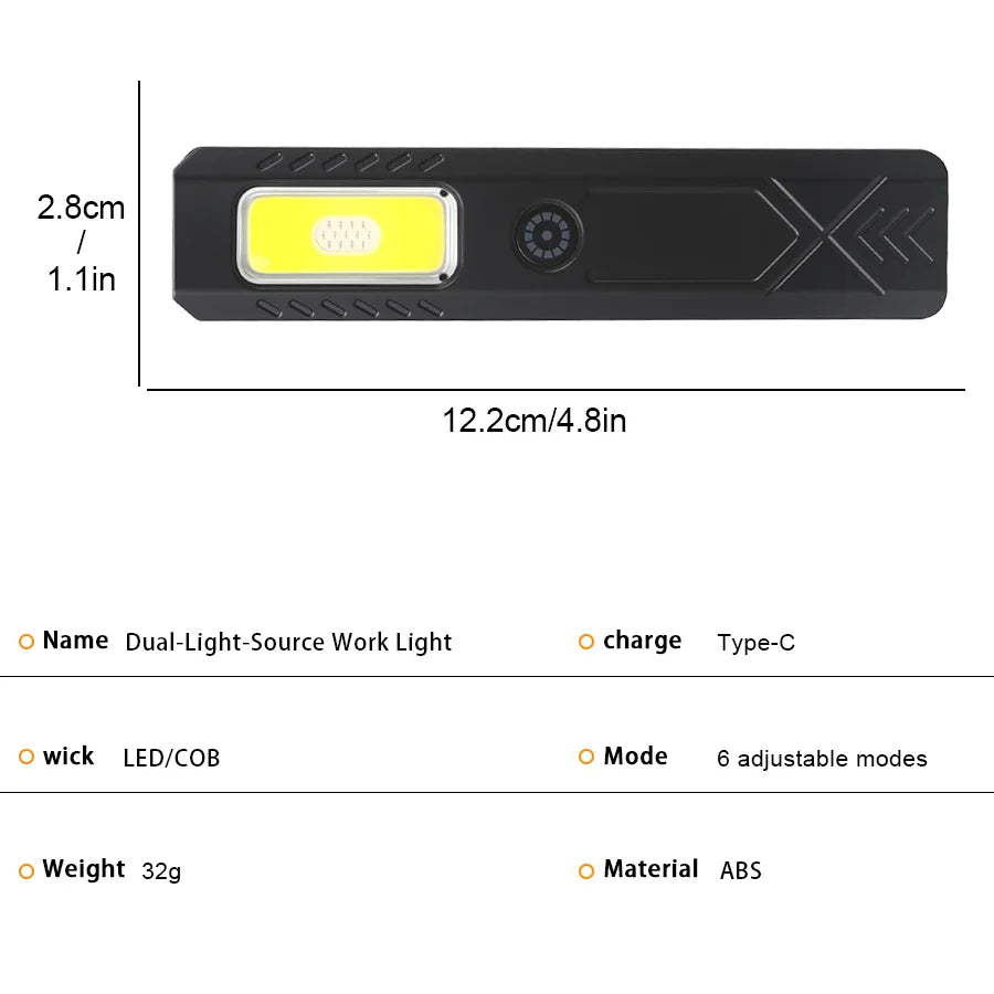Mini EDC Flashlight USB Rechargeable – COB+LED, 6 Modes, Clip
