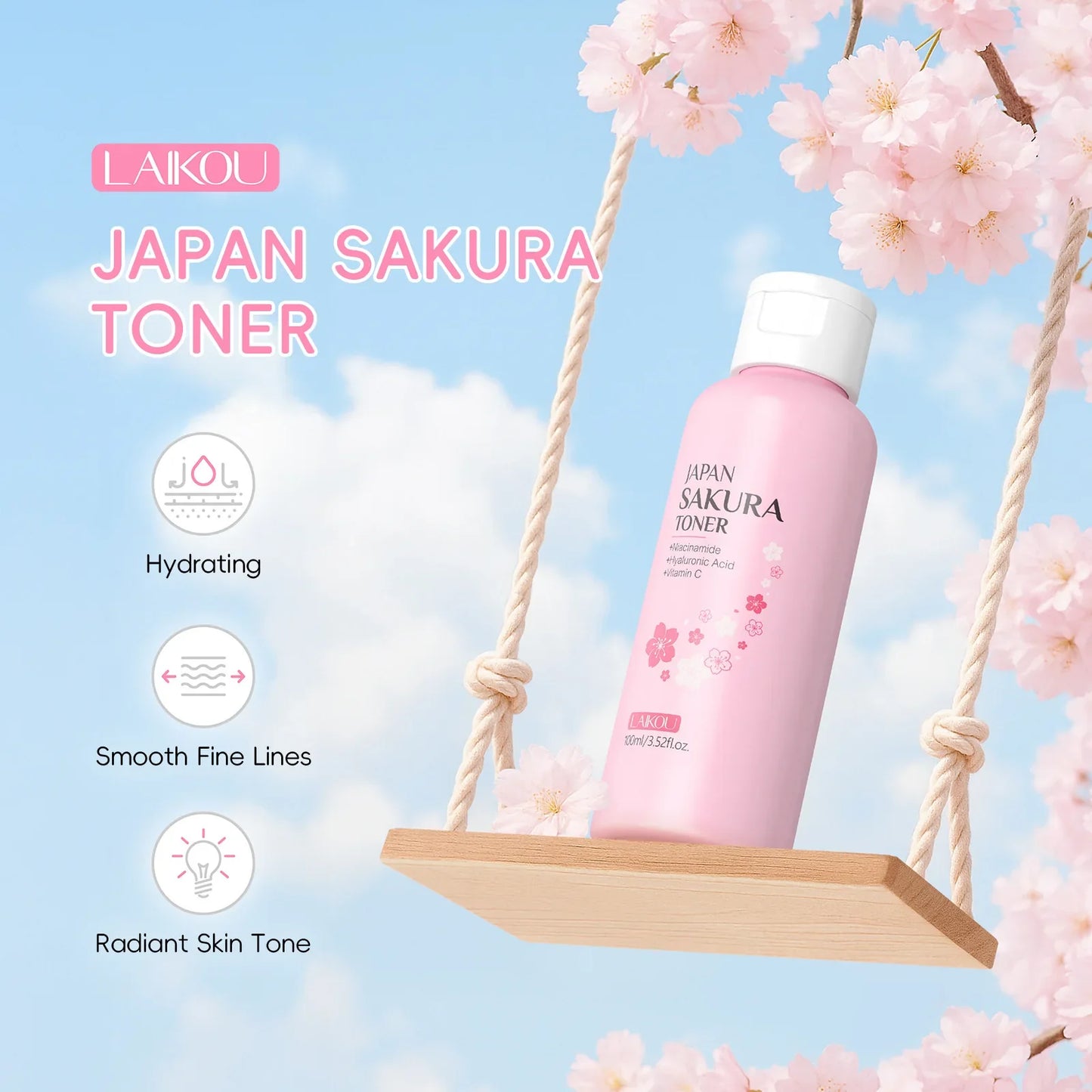 LAIKOU Sakura Toner – Niacinamide, Hyaluronic Acid & Vitamin C