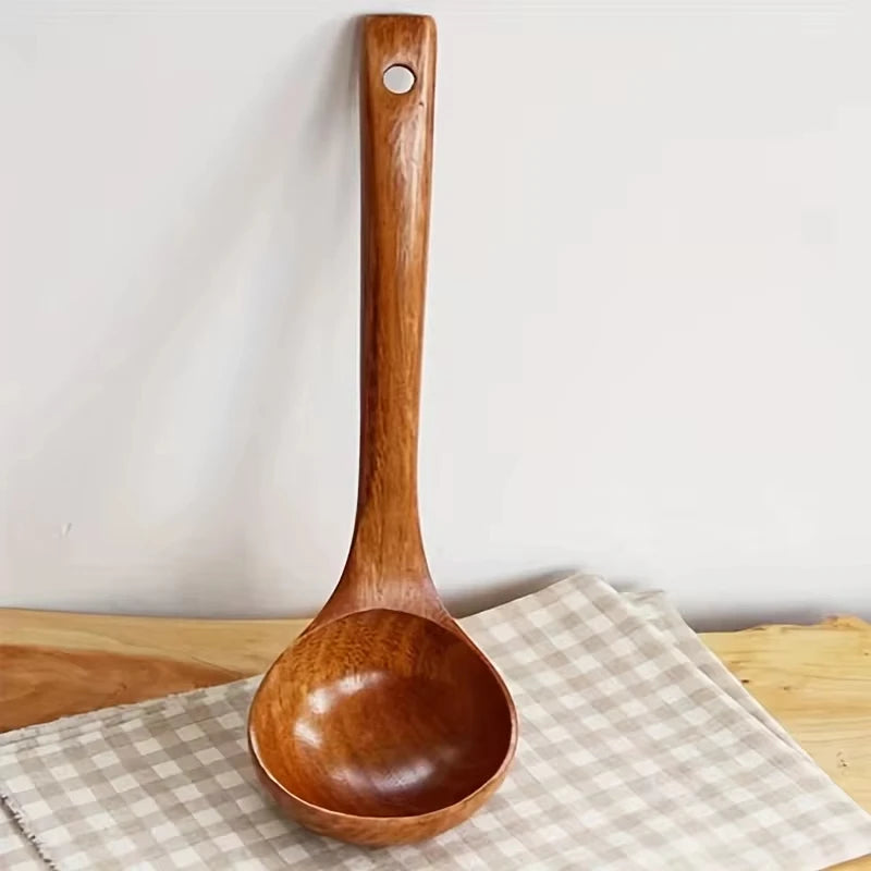 Solid Wood Non-Stick Cooking Spoon & Soup Ladle | Kitchen