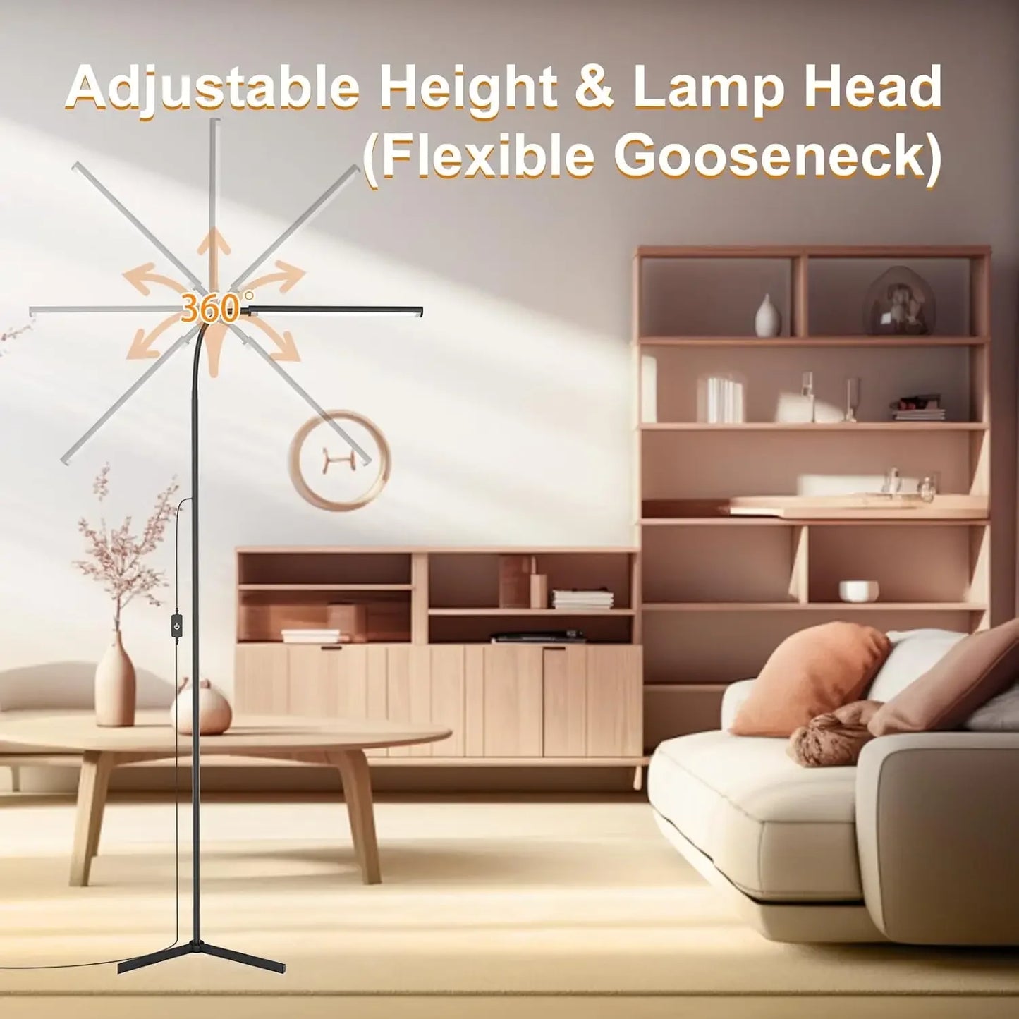 Touch Control Adjustable LED Floor Lamp with Stepless Dimming and Eye-Caring Design for Living Room, Bedroom & Office Peaceful Pleasures Health and Wellness
