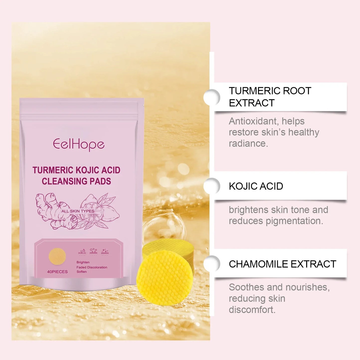 Turmeric Kojic Acid Cleansing Exfoliating Pads – Brighten Skin