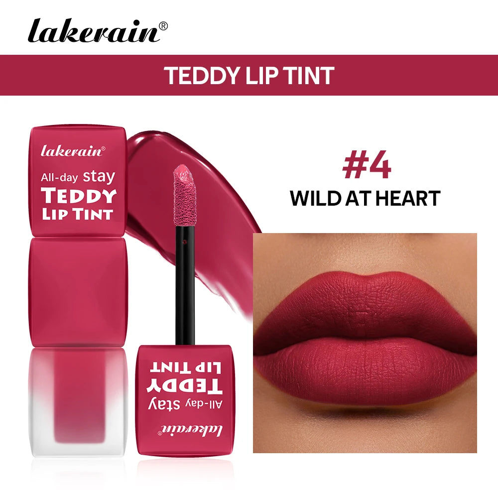 6pcs/set Teddy Velvet Non-stick Cup Lip Glaze Matte Lipstick Waterproof Longlasting Color Liquid Silky Saturation High Lip Gloss Peaceful Pleasures Health and Wellness 04 Wild At Heart