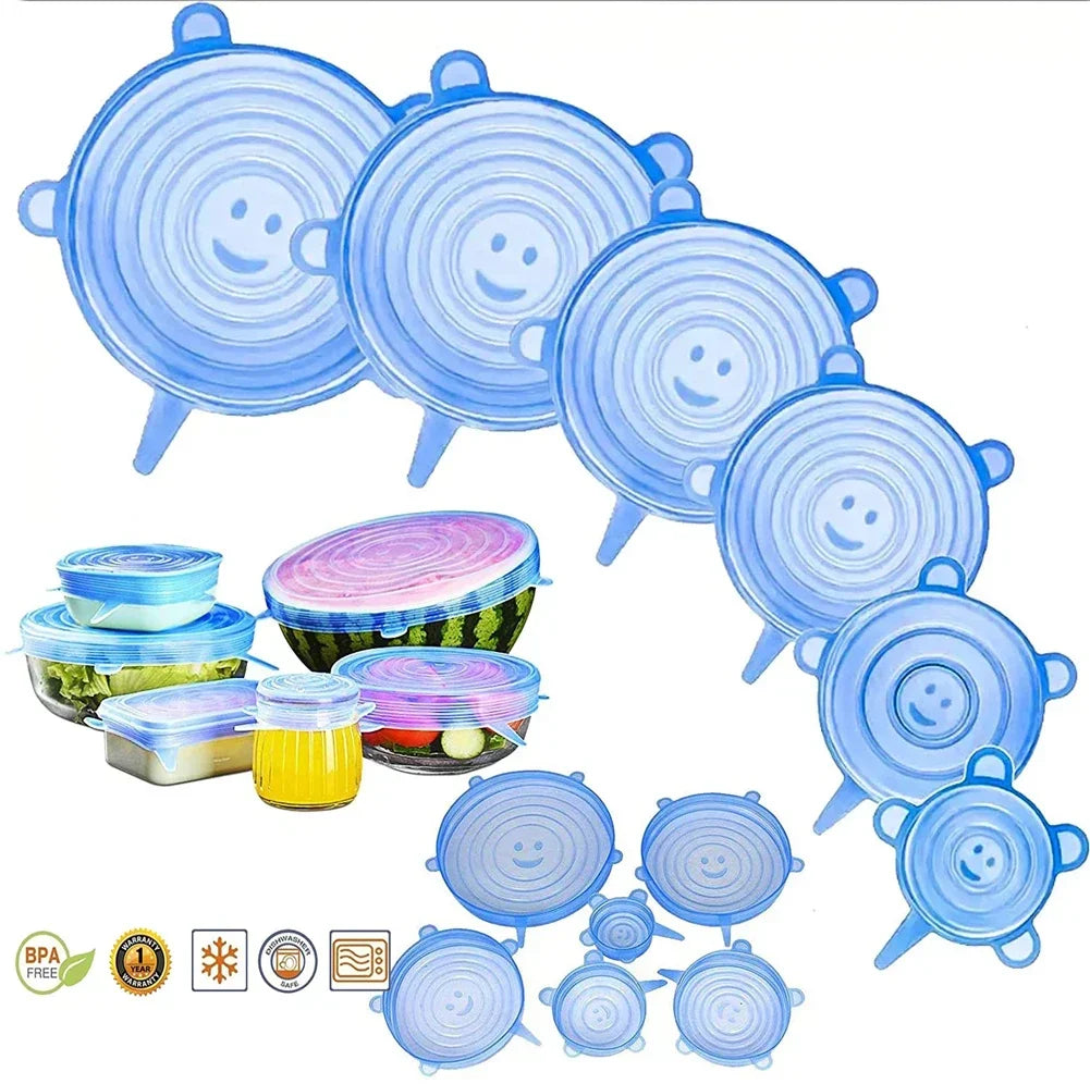 6-Pack Silicone Stretch Food Storage Lids | Microwave Safe