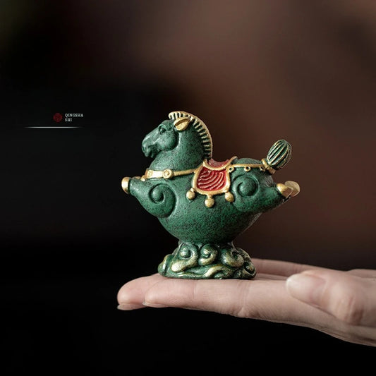 Flying Horse Green Sandstone Tea Pet Figurine | Luck & Wealth Tea Pet Figurine Peaceful Pleasures Health and Wellness
