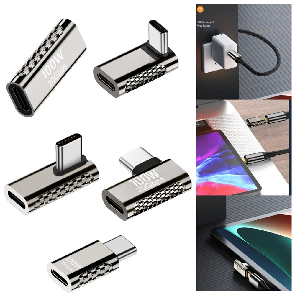 100W 20Gbps USB-C 90° Right Angle Adapter | PD Fast Charging