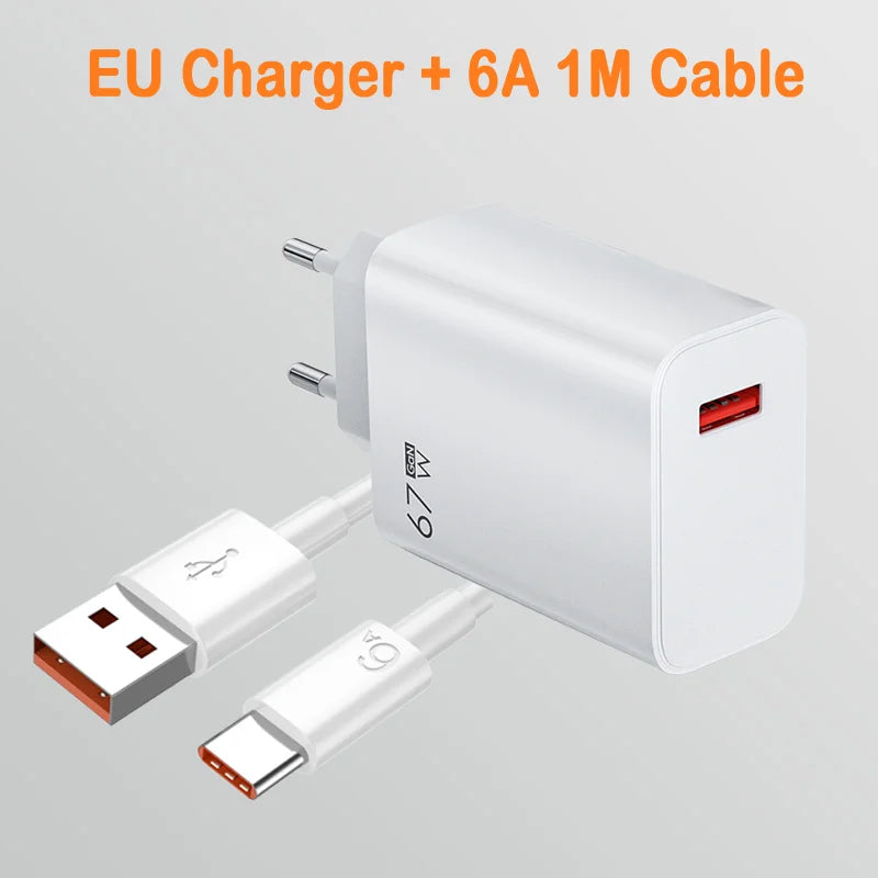67W USB-C Fast Charger for Xiaomi Redmi POCO | 6A Adapter
