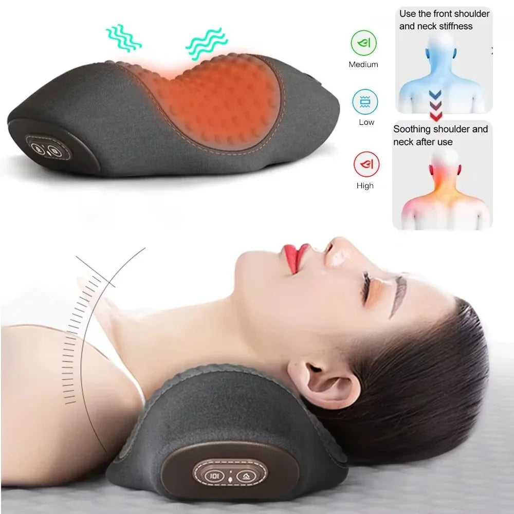 Electric Massage Pillow Heating Vibration Neck Massage Relieves Muscle Tension Protect Cervical Spine Help Solve Sleep Problems Peaceful Pleasures Health and Wellness
