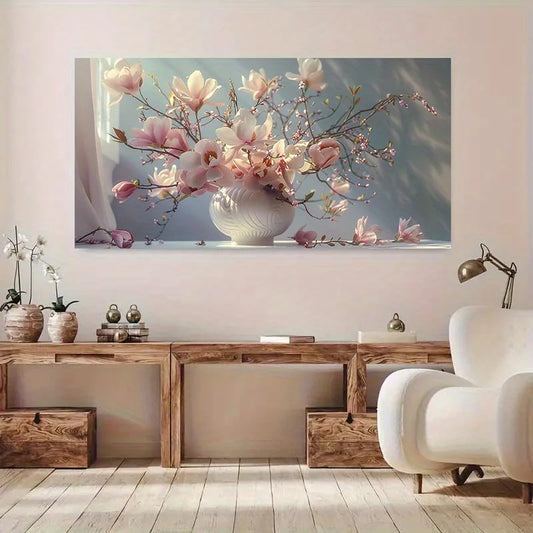 Large Frameless Canvas Art Modern Cherry Blossoms and Magnolias Wall Decor, Elegant Floral Design for Living Room Room Decor Peaceful Pleasures Health and Wellness ZLH4434 30x60cm No Frame