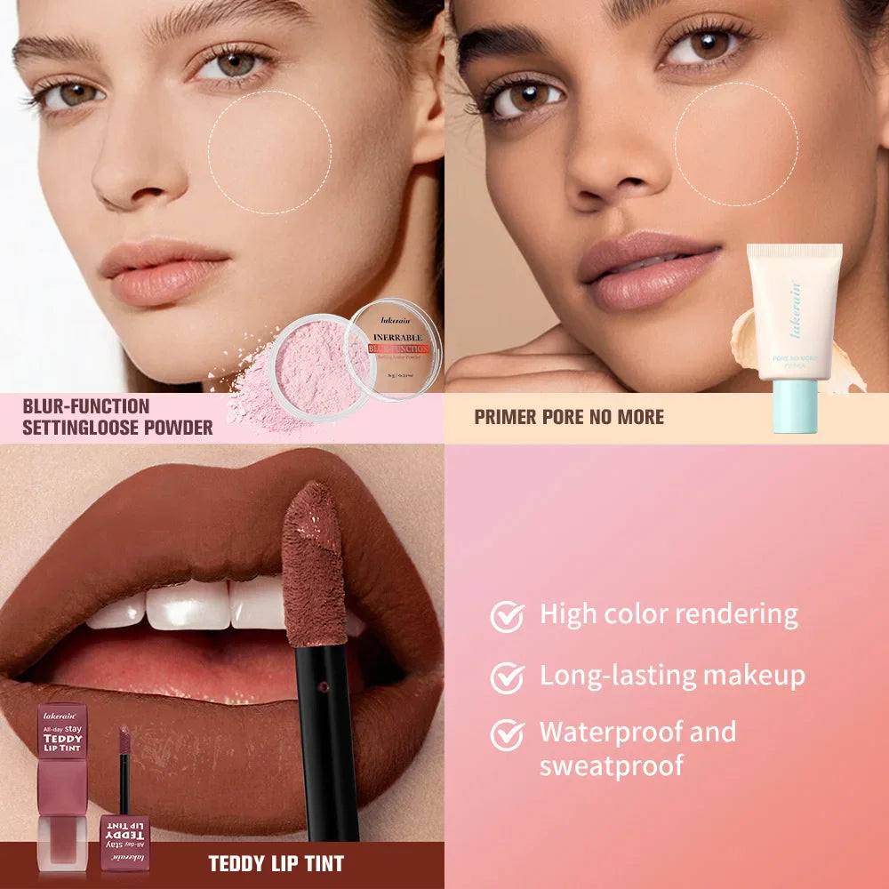Lakerain 4-Piece Makeup Set – Primer, Lip Tint & Setting Powder
