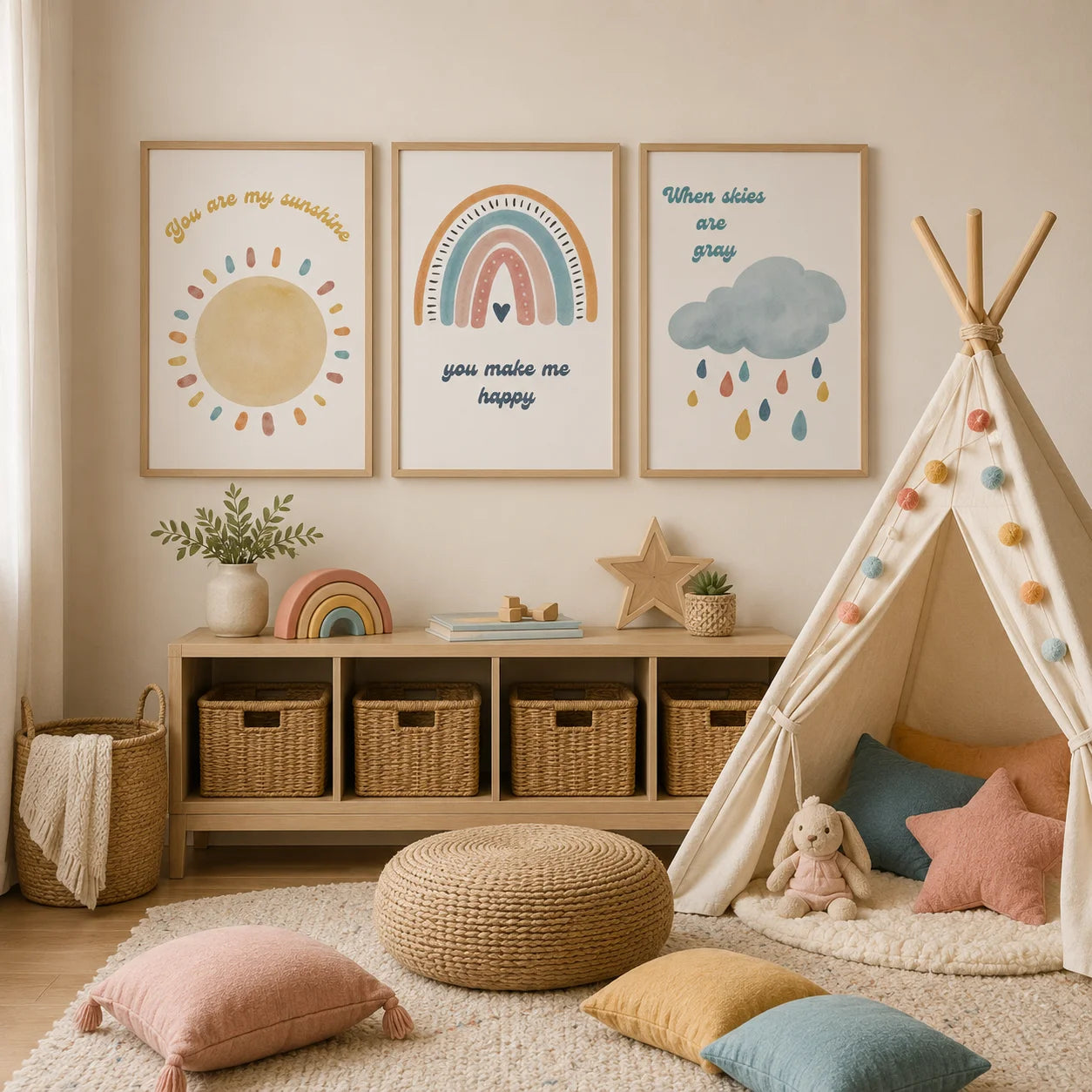 Nursery Rainbow Canvas Wall Art | Kids Room Nordic Print Canvas Wall Art Peaceful Pleasures Health and Wellness