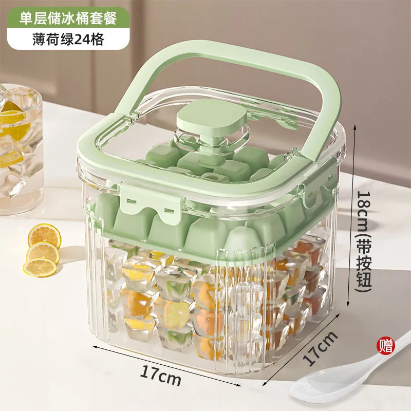 Food grade Press Type Silicone Ice Cube Mold Large Capacity Ice Storage Box Summer Household Ice Maker Home Kitchen Fridge Tools Peaceful Pleasures Health and Wellness Ice Bucket - Green