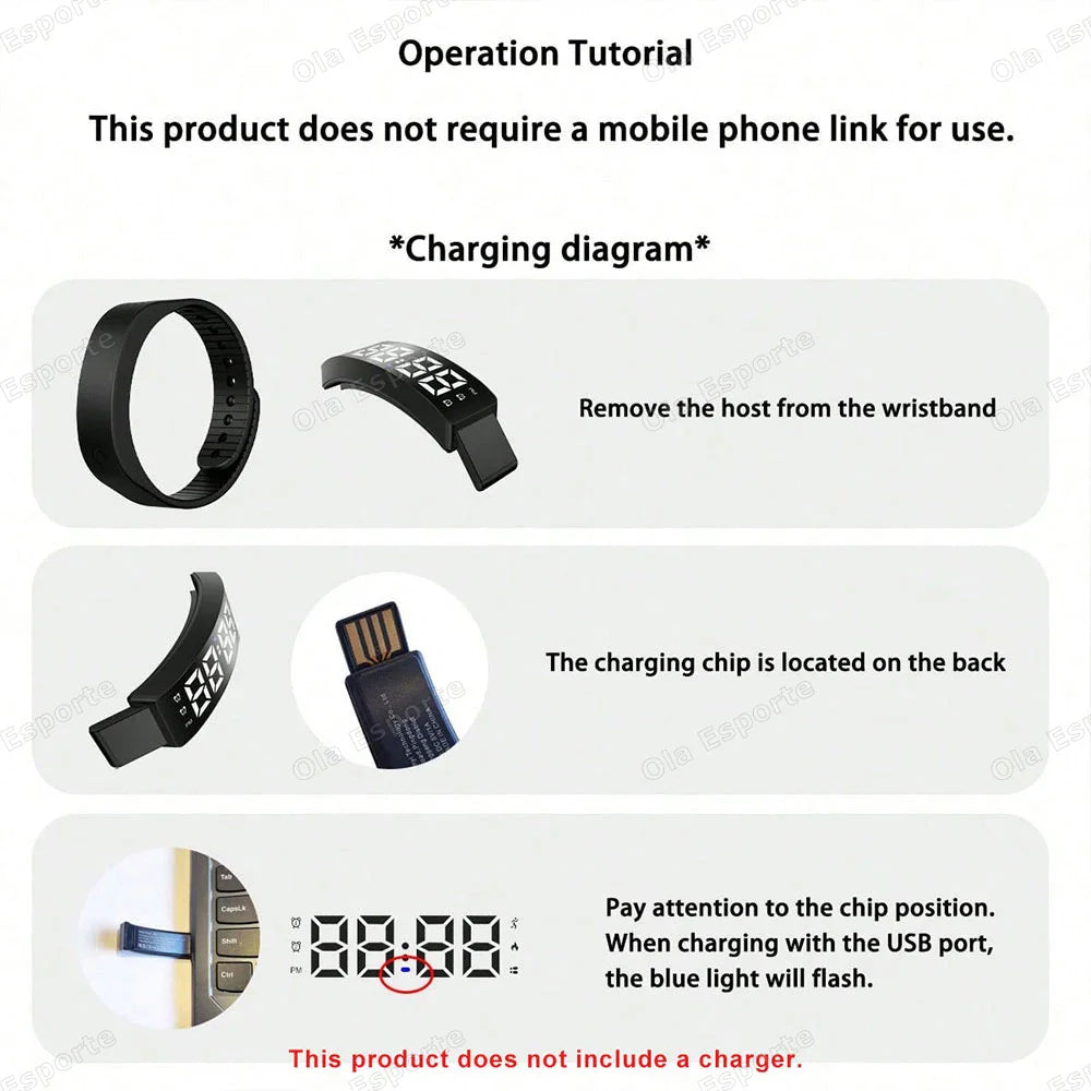 LED Fitness Tracker Bracelet – Pedometer, Alarm & Sleep Monitor