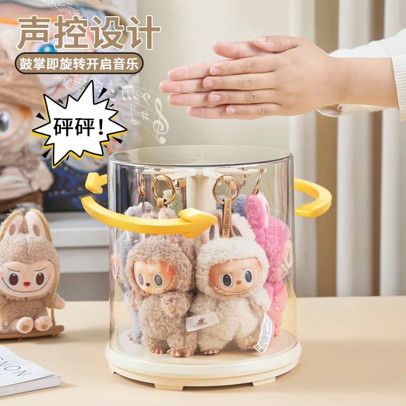 Rotating Display Case Transparent Plush Doll Blind Box with Music Clap-Activated 360° Spin Dustproof Cover Multi-Layer Stackable Peaceful Pleasures Health and Wellness