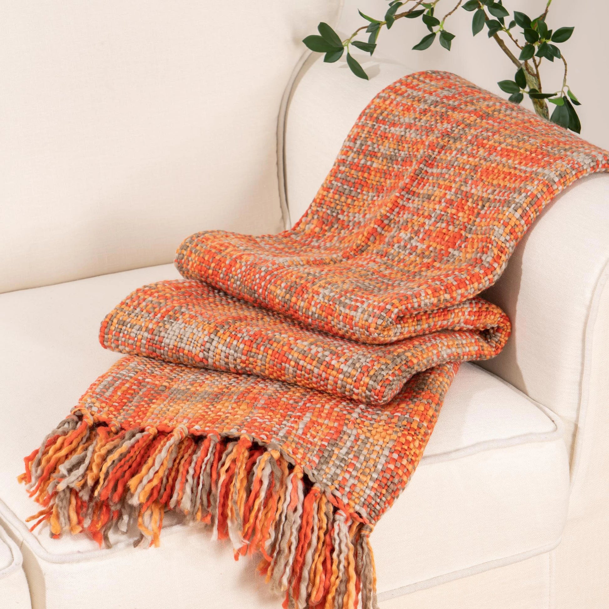Battilo Orange Boho Throw Blanket With Tassels Colorful Cable Knitted Blankets For Bed Fall Decorative Sofa Blanket Home Decor Peaceful Pleasures Health and Wellness