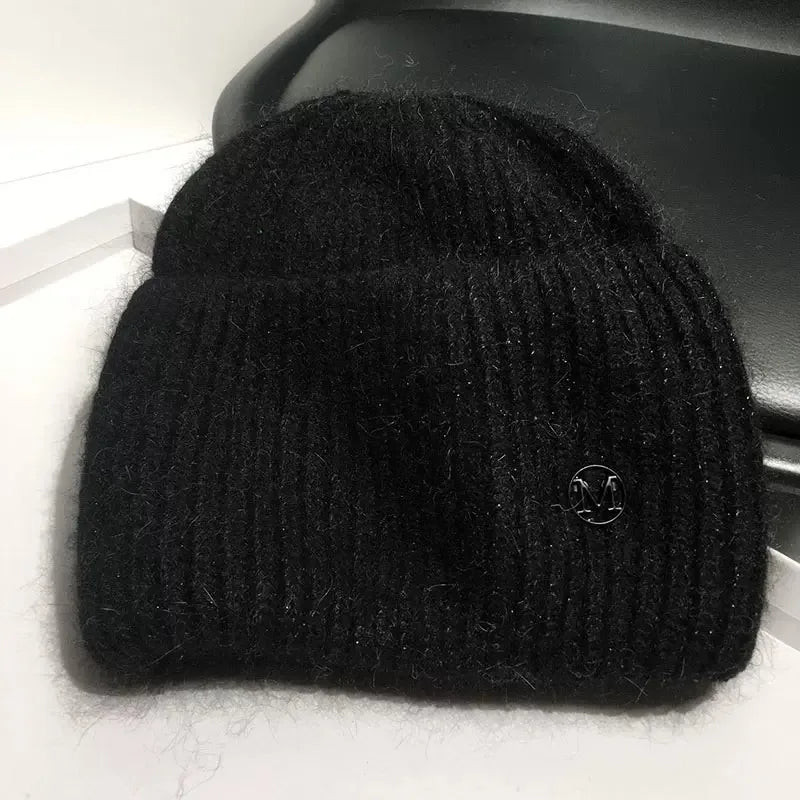 Women's Real Rabbit Fur Knitted Beanie | Sequin Winter Hat