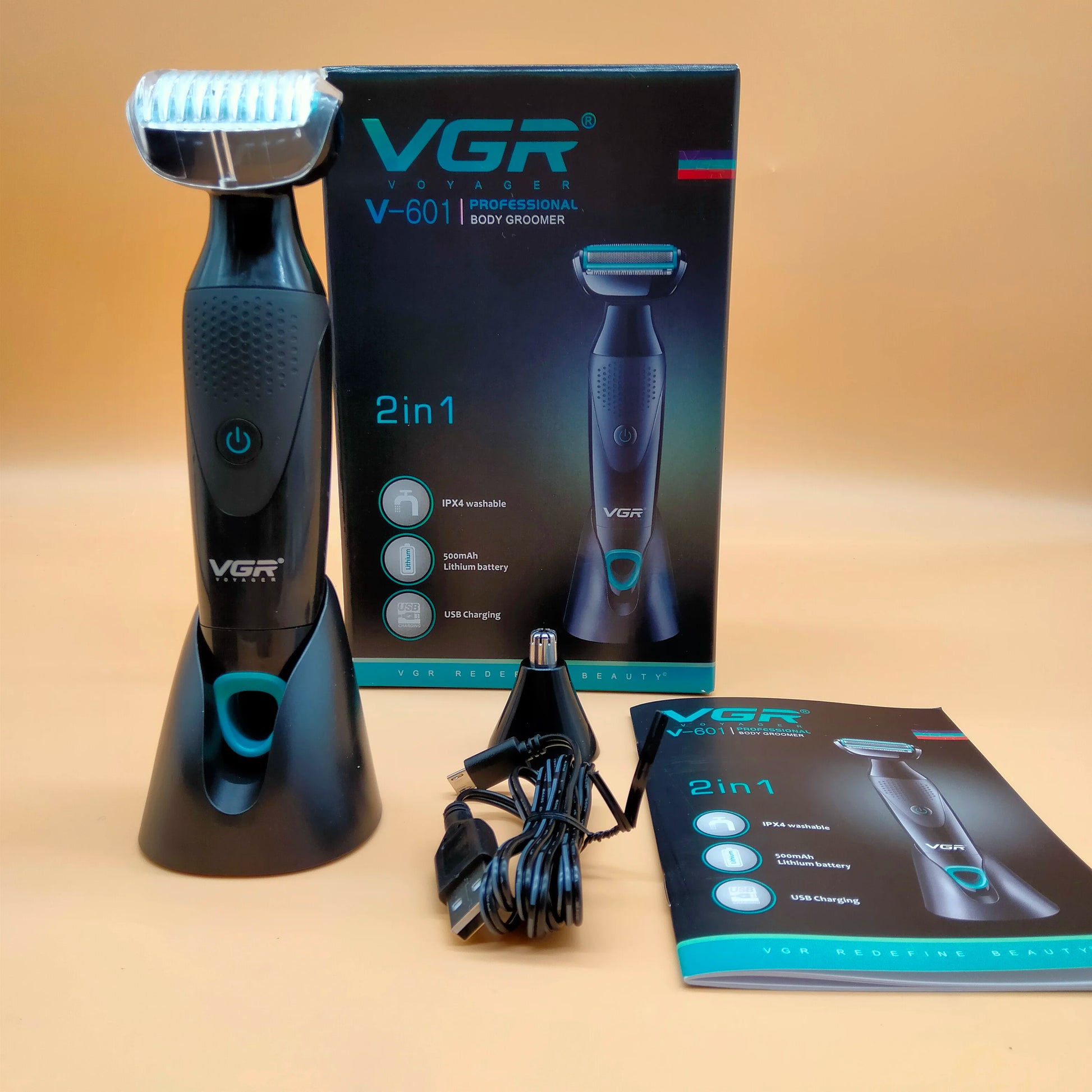 VGR 601 New Retro MEN'S Multi-functional 2-in-1 Shaver IPX4 Wash Nose Hair Shaver Peaceful Pleasures Health and Wellness