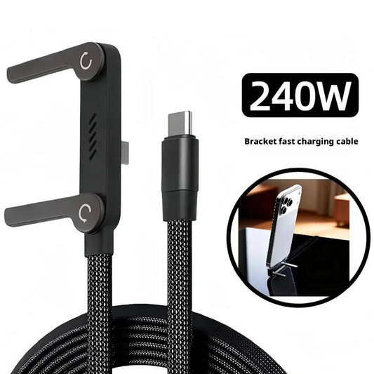 240W USB-C Fast Charging Cable with Foldable Phone Stand USB-C Charging Cable Peaceful Pleasures Health and Wellness